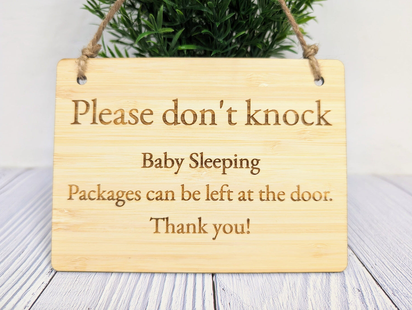 Please Don't Knock, Baby Sleeping" Bamboo Sign - Ideal for Homes with Newborns, Night Shift Workers - Eco-Friendly Bamboo - Customisable