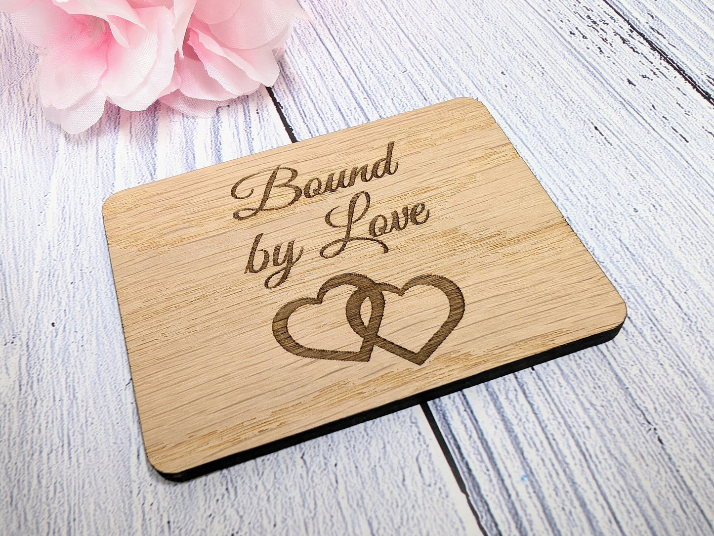 Bound By Love - Wooden Fridge Magnet with Interlocking Hearts - Romantic Gift