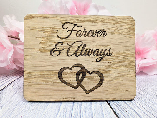 Forever & Always - Wooden Fridge Magnet with Interlocking Hearts - Romantic Gift