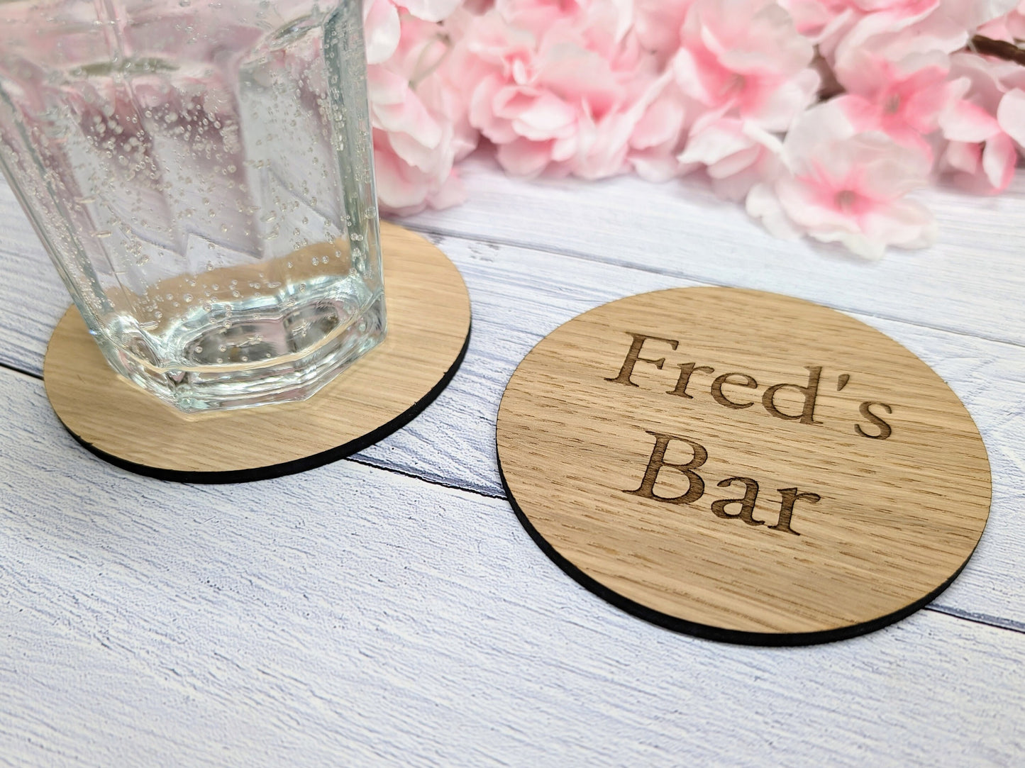 Custom Oak Veneer Round Coasters - Eco-Friendly Personalised Drink Coasters for Home Decor & Gifting, 100mm Diameter