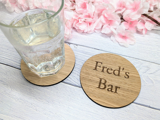 Custom Oak Veneer Round Coasters - Eco-Friendly Personalised Drink Coasters for Home Decor & Gifting, 100mm Diameter