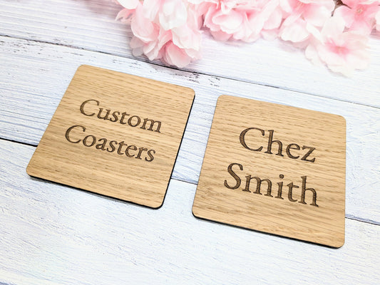 Custom Oak Veneer Square Coasters - Eco-Friendly Personalised Drink Coasters for Home Decor & Gifting, 90mm x90mm