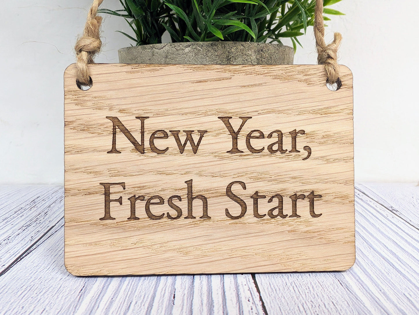 New Year, Fresh Start Oak Sign - Customisable, Motivational 2024 Decor