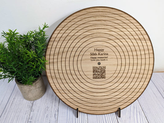 Oak 12" Record with Personalised QR Code and Message - Custom Message, Playlist Link, Optional Stand