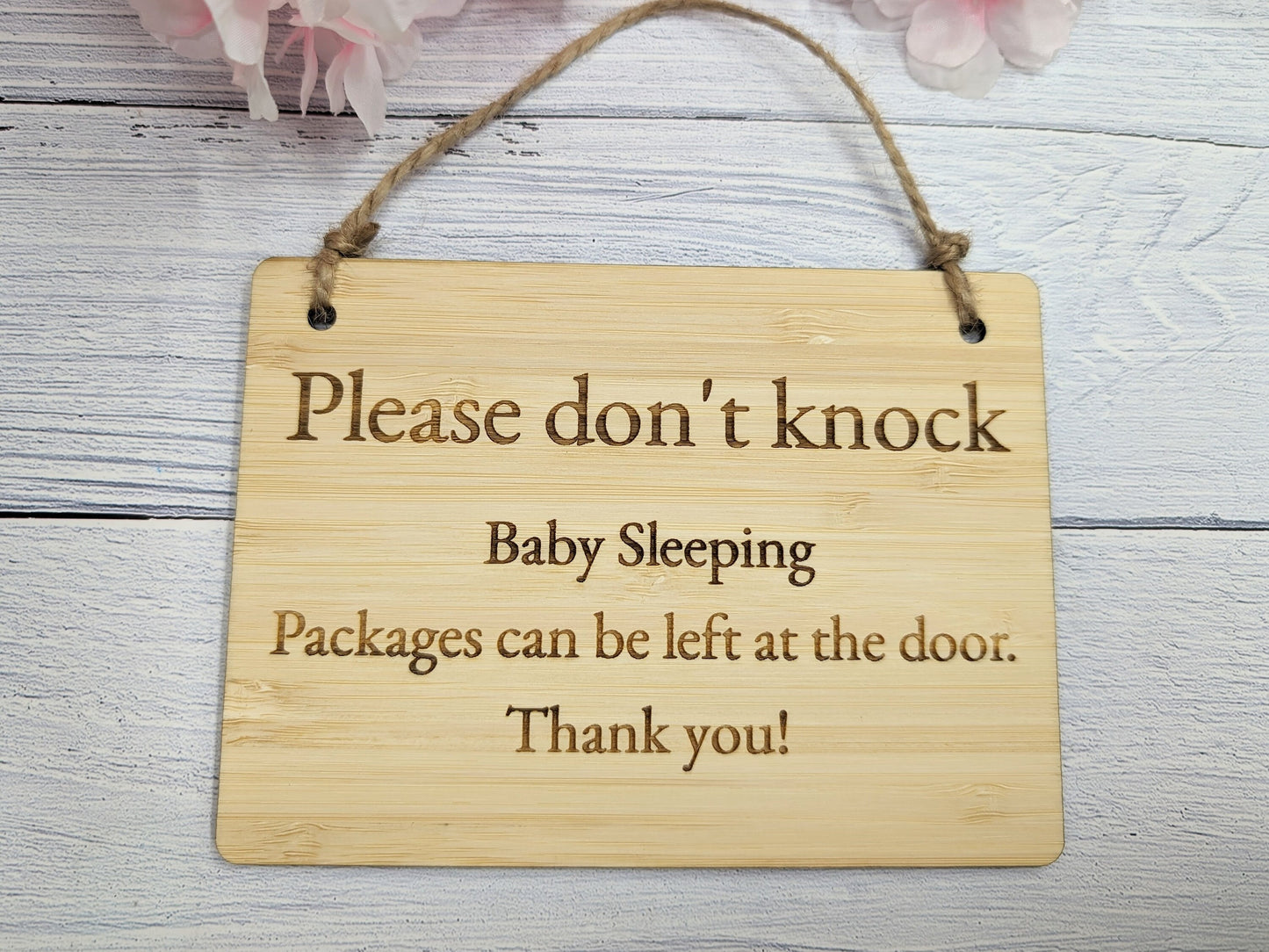 Please Don't Knock, Baby Sleeping" Bamboo Sign - Ideal for Homes with Newborns, Night Shift Workers - Eco-Friendly Bamboo - Customisable