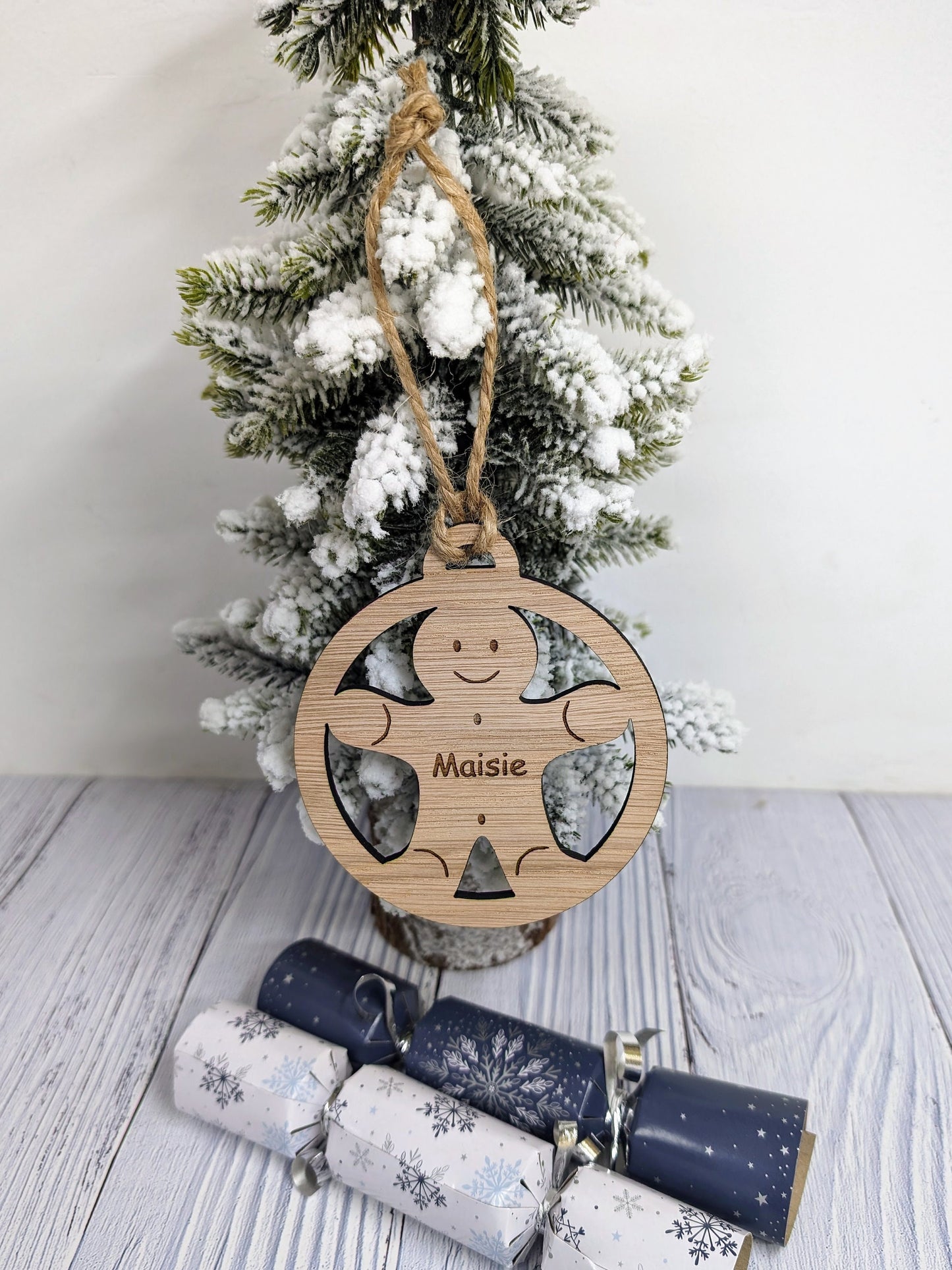 Personalised Gingerbread Man Christmas Bauble - Handcrafted Wooden Ornament with Child's Name