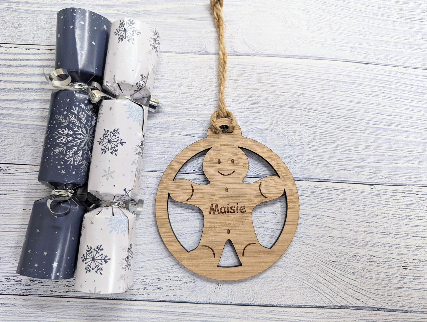 Personalised Gingerbread Man Christmas Bauble - Handcrafted Wooden Ornament with Child's Name