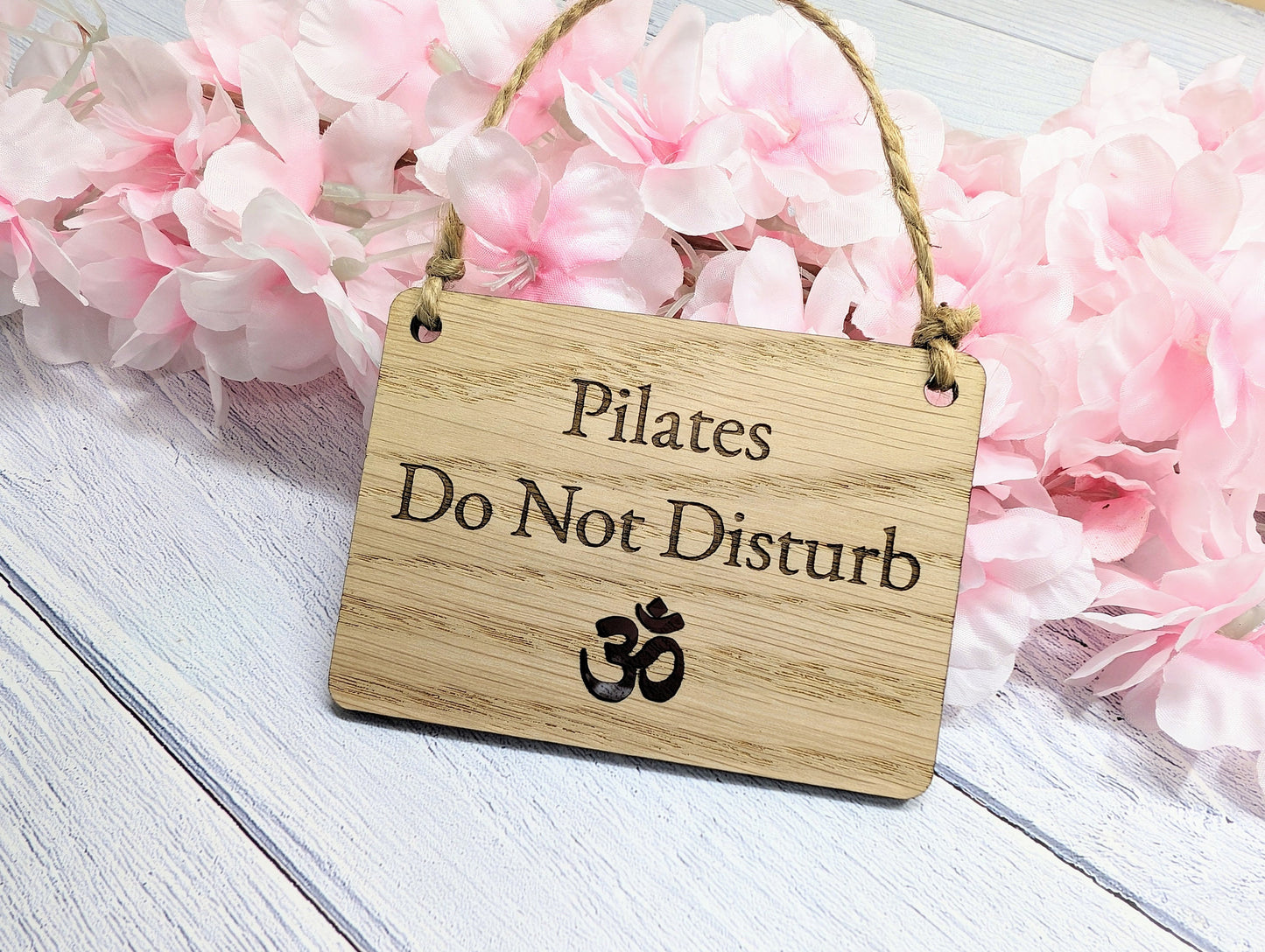 Handcrafted 'Pilates Session' Oak Door Sign - Peaceful Namaste Symbol Cut-Out - Choose Your Size - Eco-Friendly Home Decor