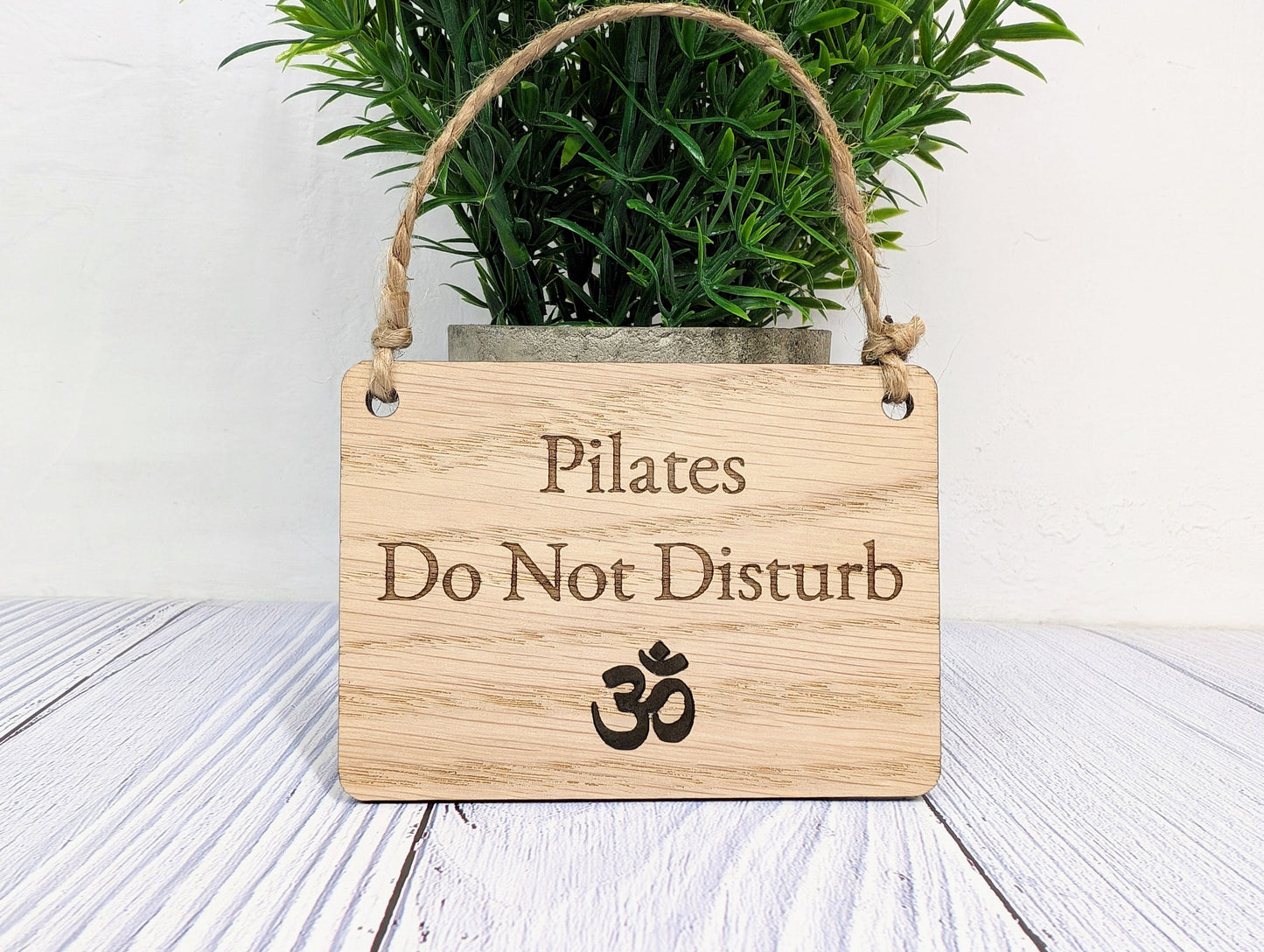 Handcrafted 'Pilates Session' Oak Door Sign - Peaceful Namaste Symbol Cut-Out - Choose Your Size - Eco-Friendly Home Decor