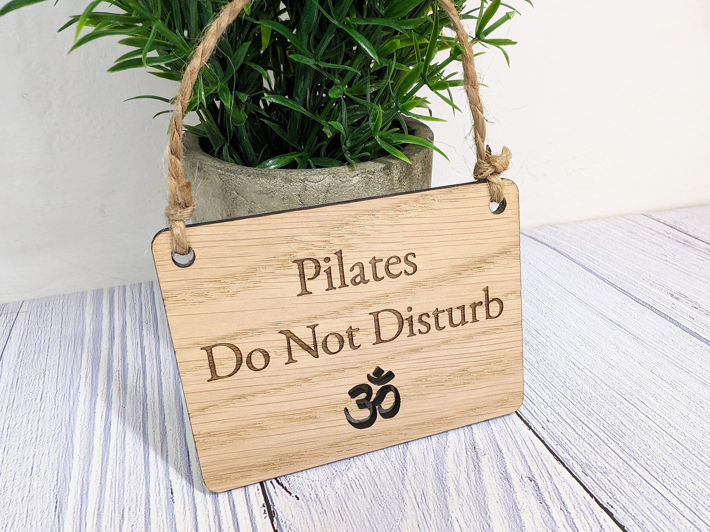 Handcrafted 'Pilates Session' Oak Door Sign - Peaceful Namaste Symbol Cut-Out - Choose Your Size - Eco-Friendly Home Decor