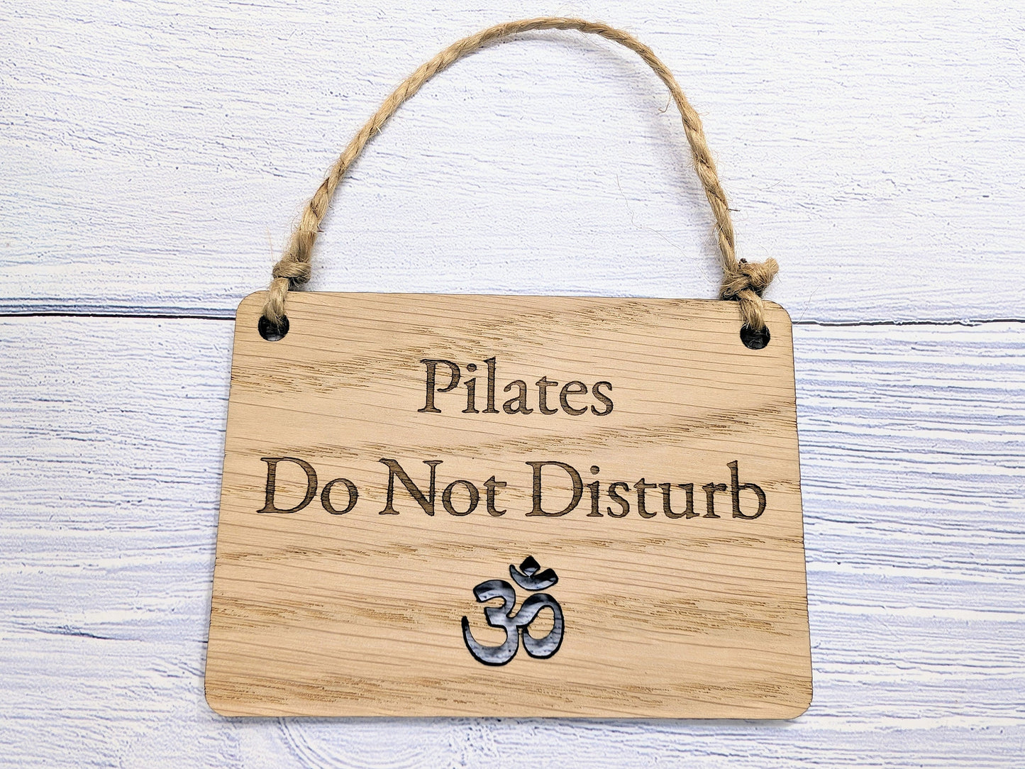 Handcrafted 'Pilates Session' Oak Door Sign - Peaceful Namaste Symbol Cut-Out - Choose Your Size - Eco-Friendly Home Decor