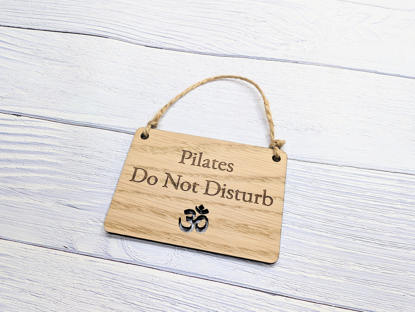 Handcrafted 'Pilates Session' Oak Door Sign - Peaceful Namaste Symbol Cut-Out - Choose Your Size - Eco-Friendly Home Decor