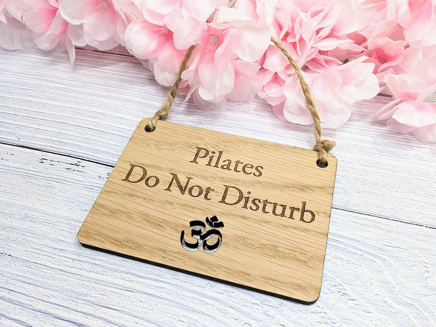 Handcrafted 'Pilates Session' Oak Door Sign - Peaceful Namaste Symbol Cut-Out - Choose Your Size - Eco-Friendly Home Decor