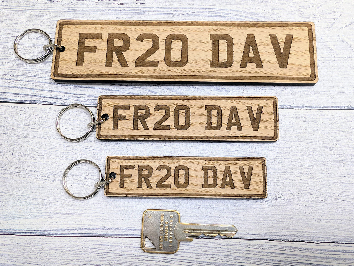 Custom UK Car Plate Keyring - Handmade Eco-Friendly Oak, Personalised Vehicle Registration Gift, Available in 3 Sizes