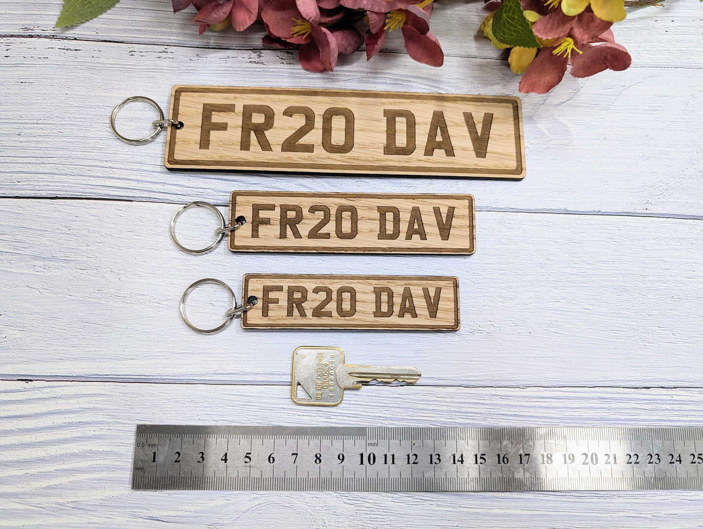 Custom UK Car Plate Keyring - Handmade Eco-Friendly Oak, Personalised Vehicle Registration Gift, Available in 3 Sizes