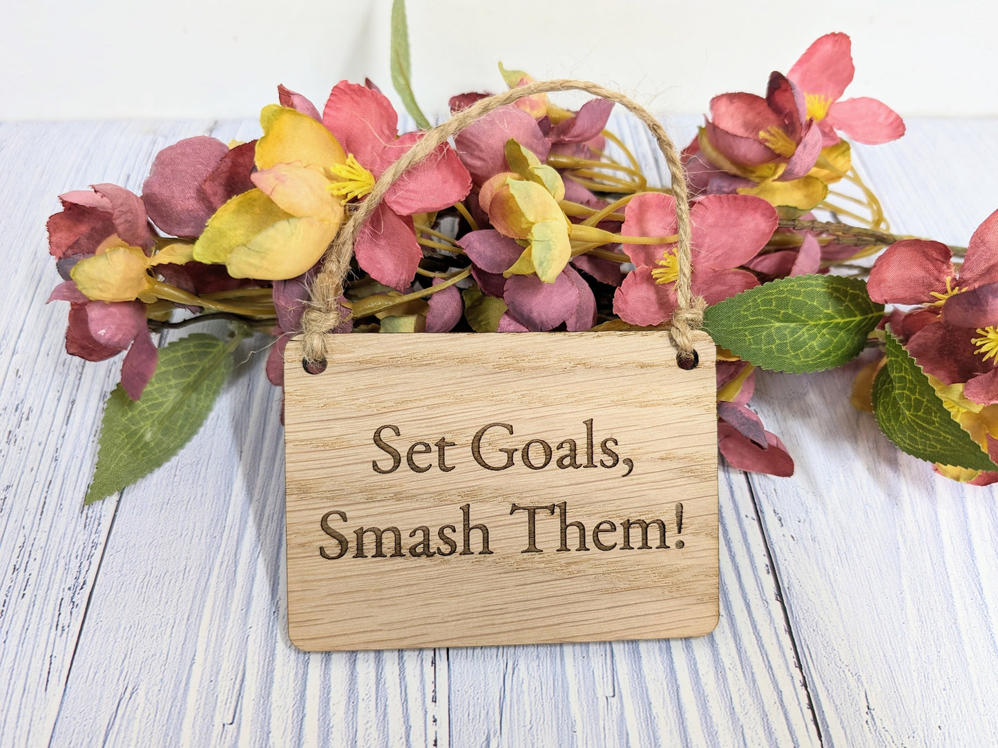 Set Goals, Smash Them - Motivational Oak Sign, Handcrafted in Wales, Eco-Friendly - Choose Your Size