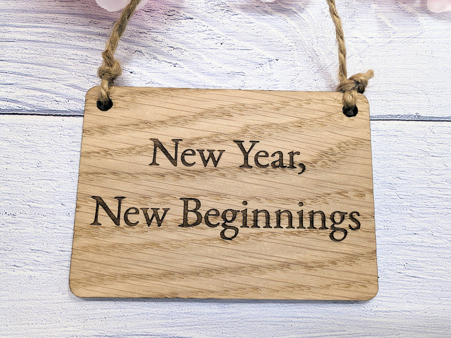 New Year, New Beginnings Oak Sign - Personalisable, Inspirational 2024 Decor