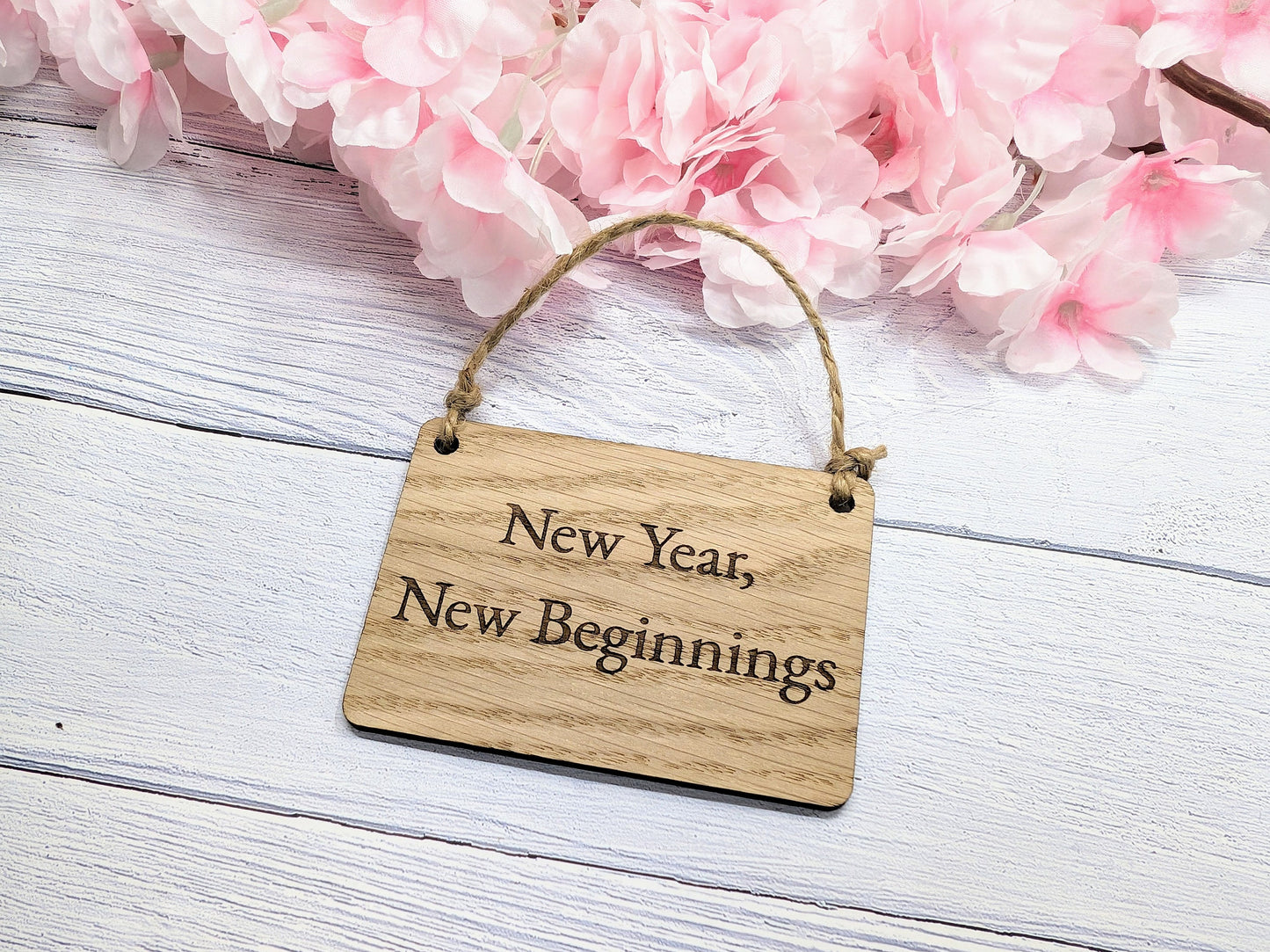 New Year, New Beginnings Oak Sign - Personalisable, Inspirational 2024 Decor