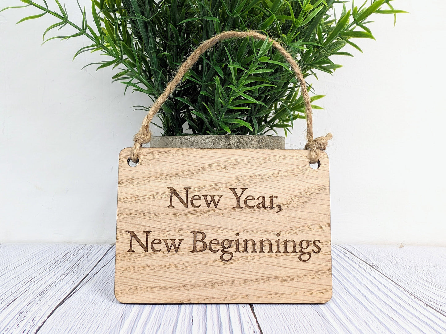 New Year, New Beginnings Oak Sign - Personalisable, Inspirational 2024 Decor