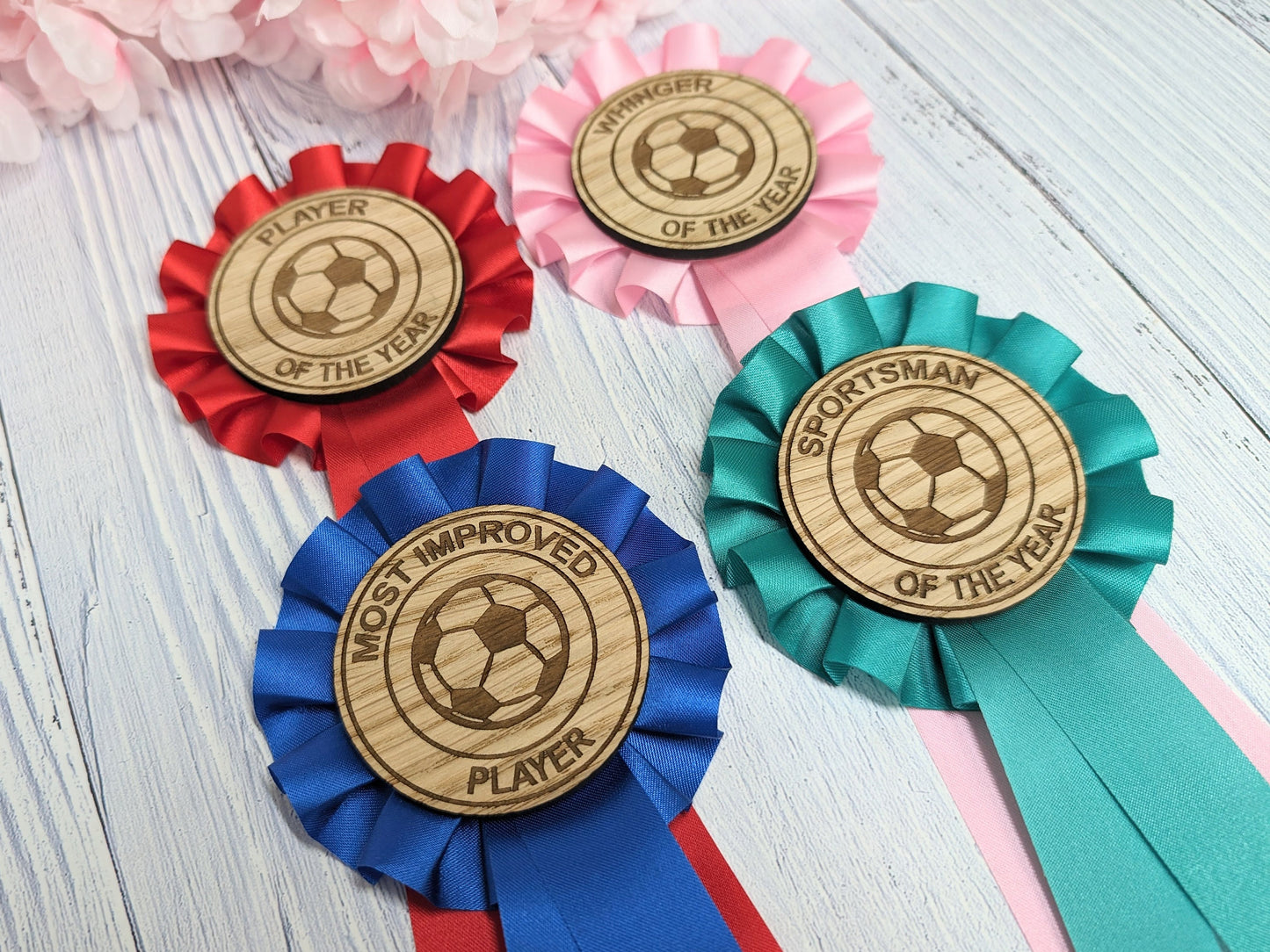 Custom Football Rosettes - Personalised Soccer Awards | Choice of Colours, Eco-Friendly, Handcrafted, Fun & Serious Titles