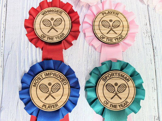 Custom Tennis Rosettes - Personalised Tennis Awards | Choice of Colours, Eco-Friendly, Handcrafted, Fun & Serious Titles