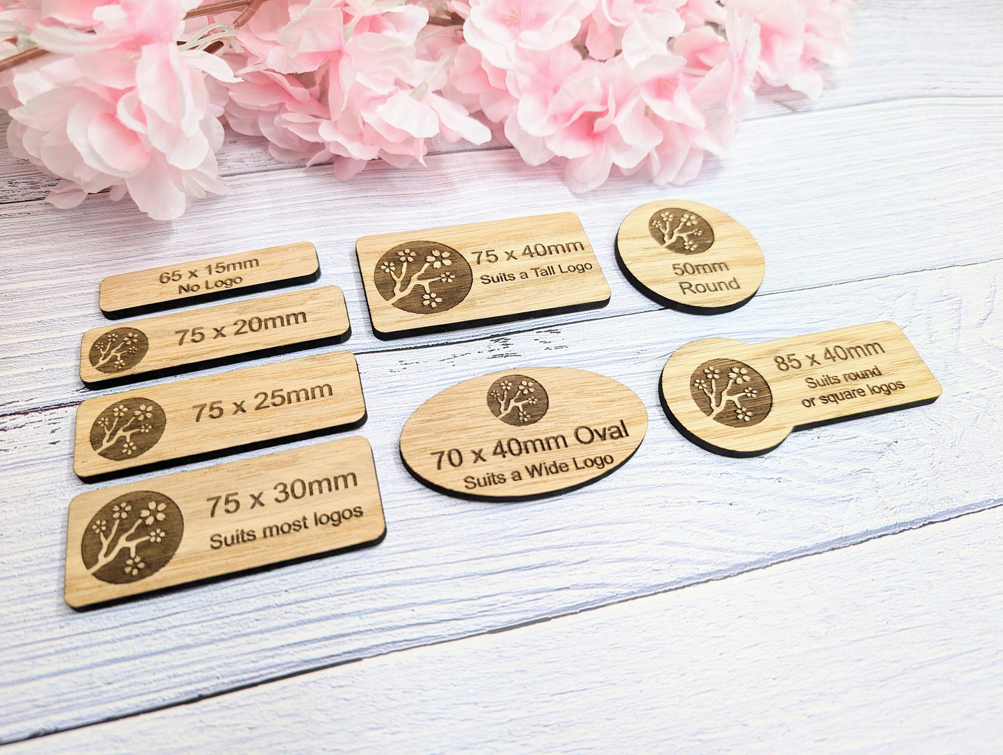 Custom Oak Veneered Name Badges - Business & Retail, Eco-Friendly, Multiple Sizes/Attachments, Personalized for Cafes, Charities