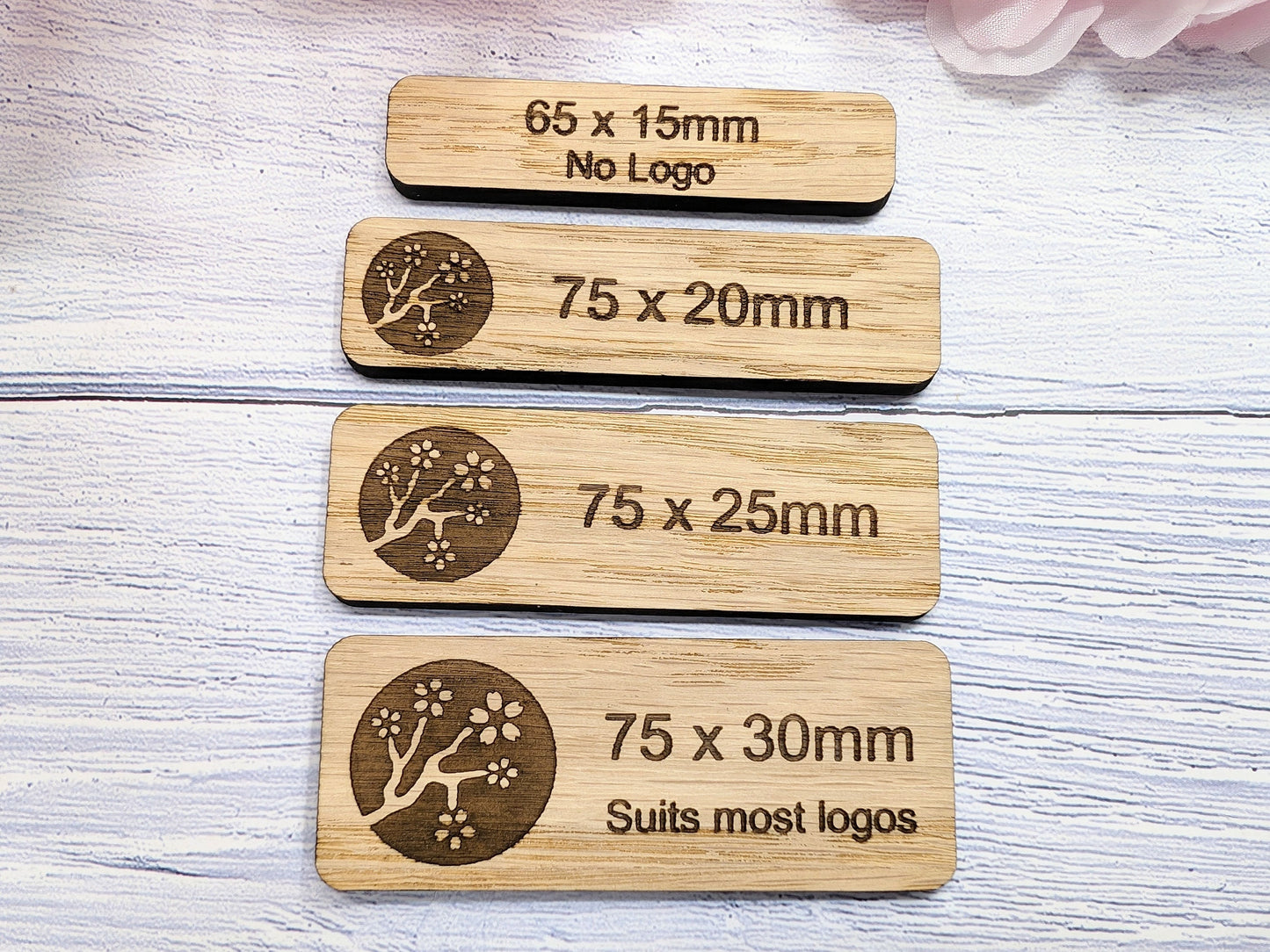 Custom Oak Veneered Name Badges - Business & Retail, Eco-Friendly, Multiple Sizes/Attachments, Personalized for Cafes, Charities