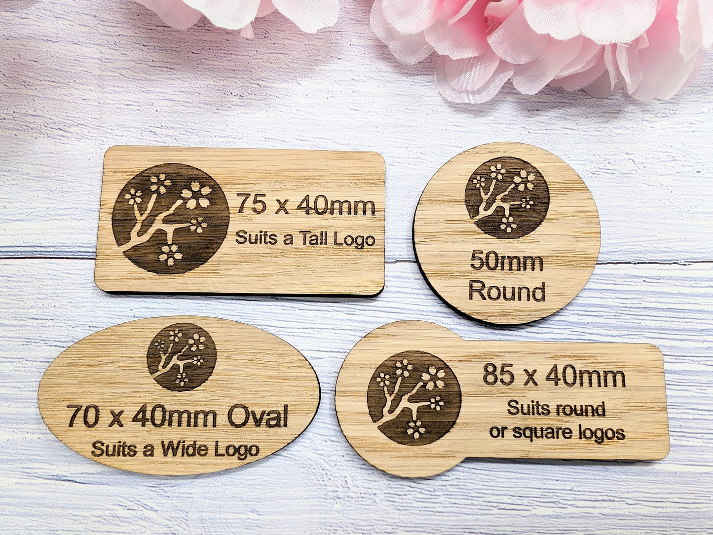 Custom Oak Veneered Name Badges - Business & Retail, Eco-Friendly, Multiple Sizes/Attachments, Personalized for Cafes, Charities