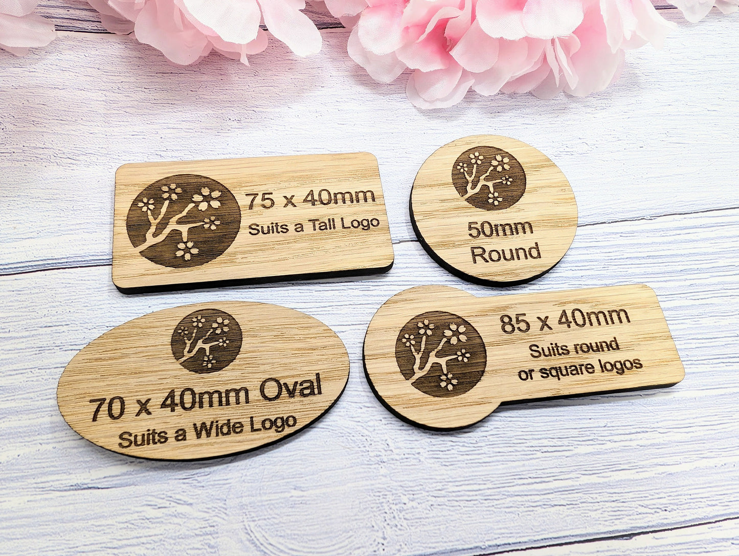 Custom Oak Veneered Name Badges - Business & Retail, Eco-Friendly, Multiple Sizes/Attachments, Personalized for Cafes, Charities