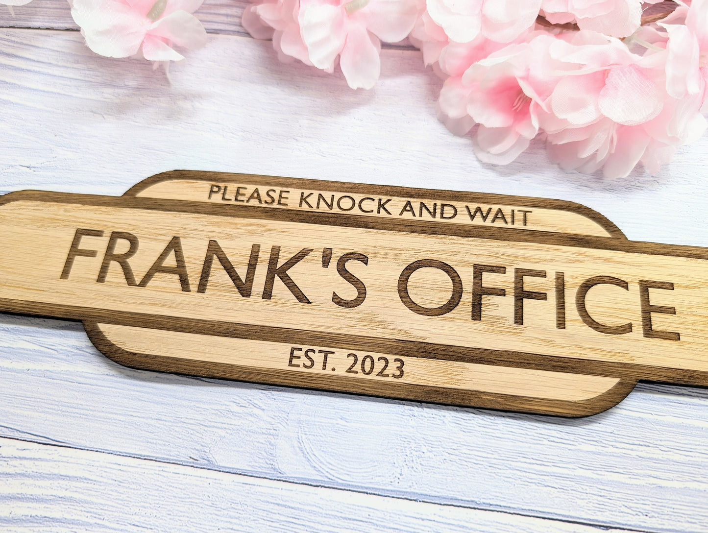 Personalised Railway Station Office Door Sign - Oak MDF - Customisable Text, 4 Sizes - Eco-Friendly, British Crafted Door Sign