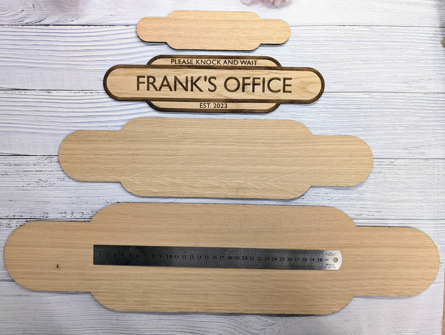 Personalised Railway Station Office Door Sign - Oak MDF - Customisable Text, 4 Sizes - Eco-Friendly, British Crafted Door Sign