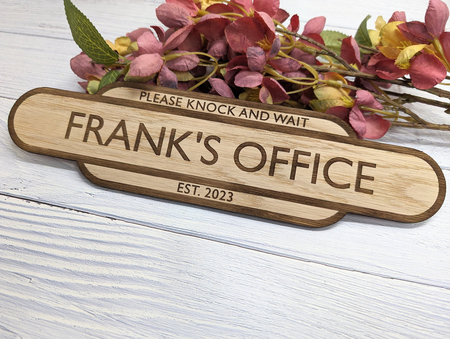 Personalised Railway Station Office Door Sign - Oak MDF - Customisable Text, 4 Sizes - Eco-Friendly, British Crafted Door Sign