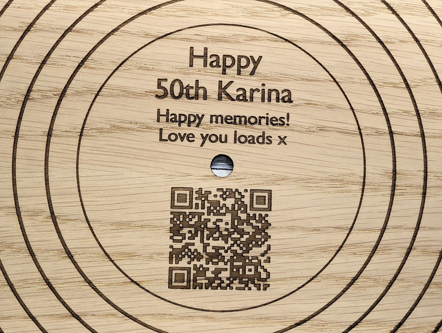 Oak 12" Record with Personalised QR Code and Message - Custom Message, Playlist Link, Optional Stand