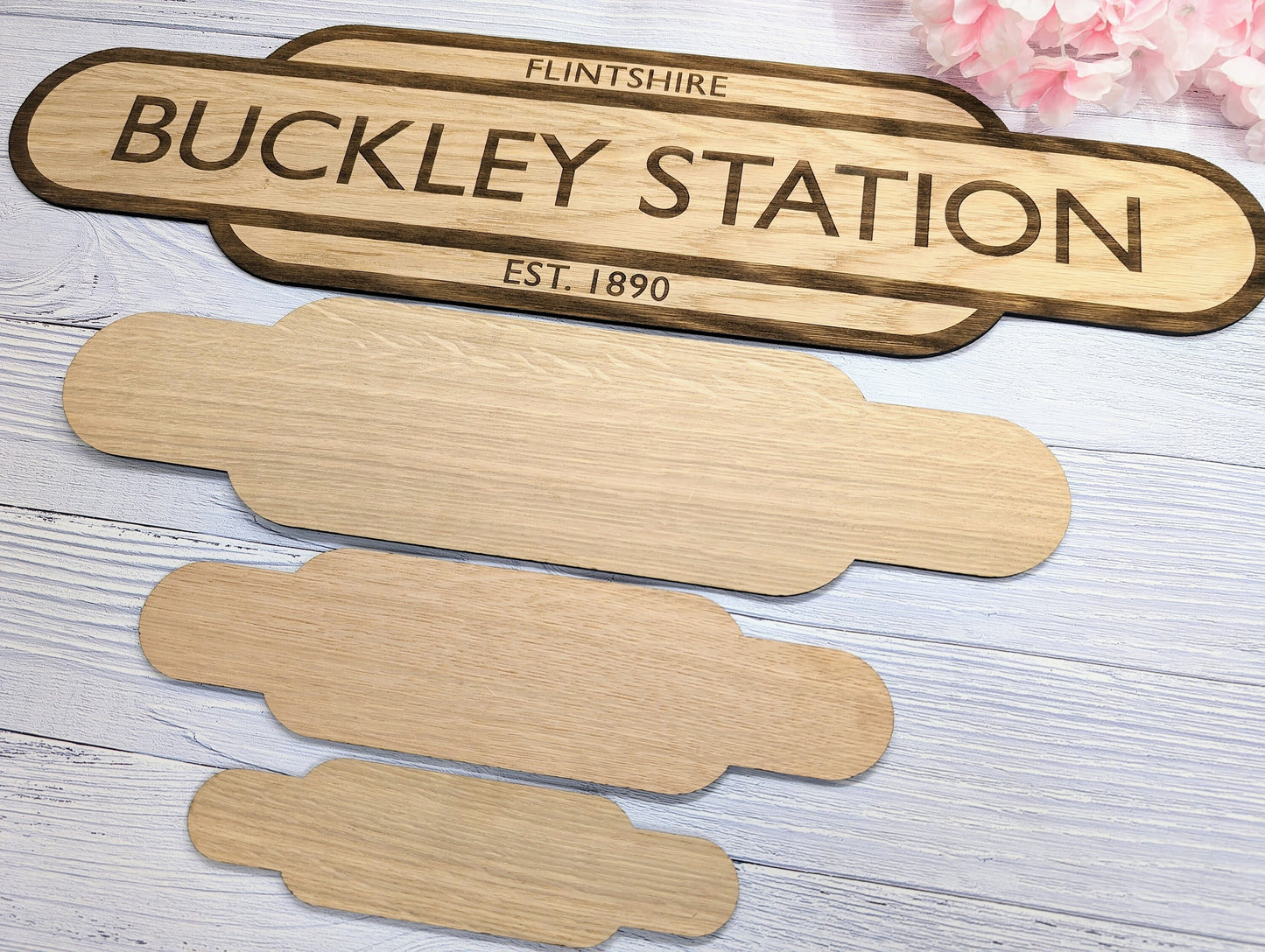 Model Railway Custom Station Sign - Oak MDF, Personalised for Enthusiasts, Authentic British Design, 4 Sizes