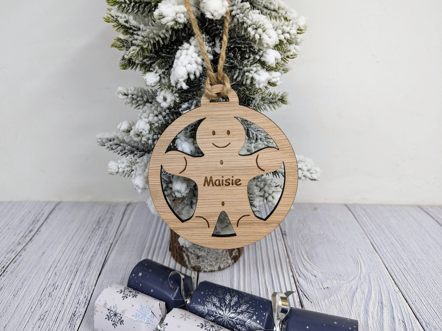 Personalised Gingerbread Man Christmas Bauble - Handcrafted Wooden Ornament with Child's Name