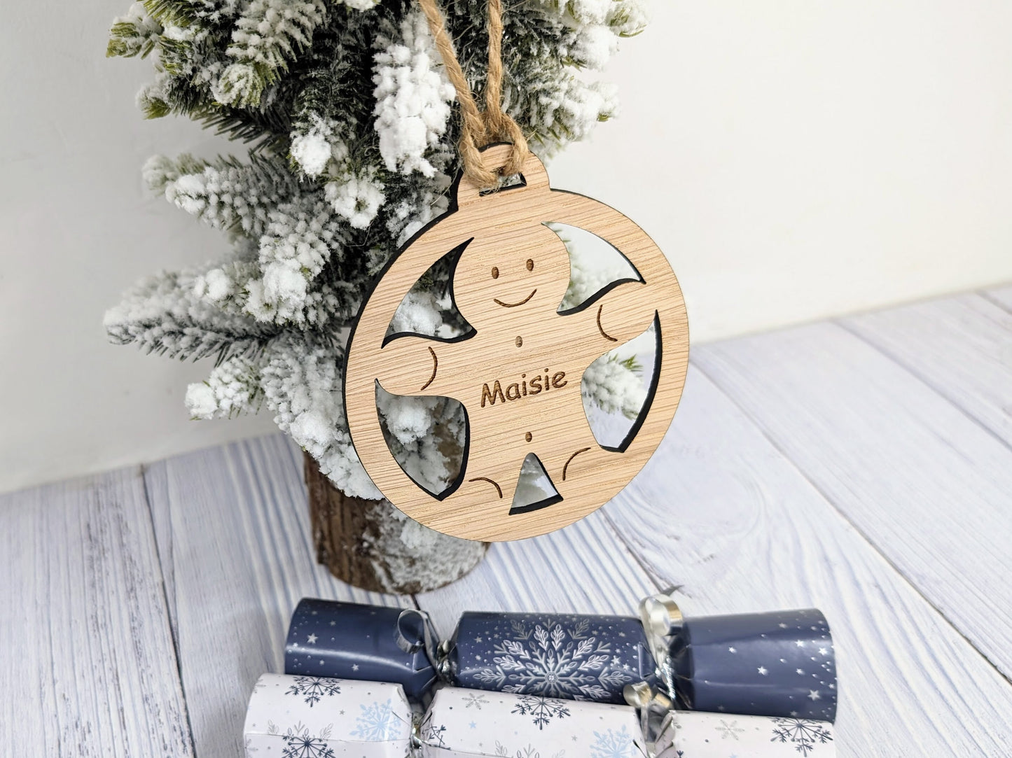 Personalised Gingerbread Man Christmas Bauble - Handcrafted Wooden Ornament with Child's Name