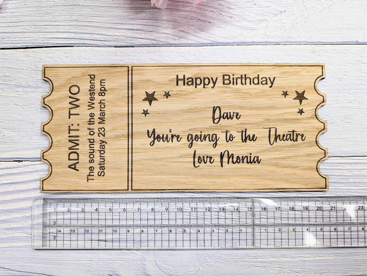 Personalised Birthday Magic Ticket in Oak Veneer - Custom Experience Voucher - Unique Happy Birthday Keepsake Gift | 3 Sizes Available