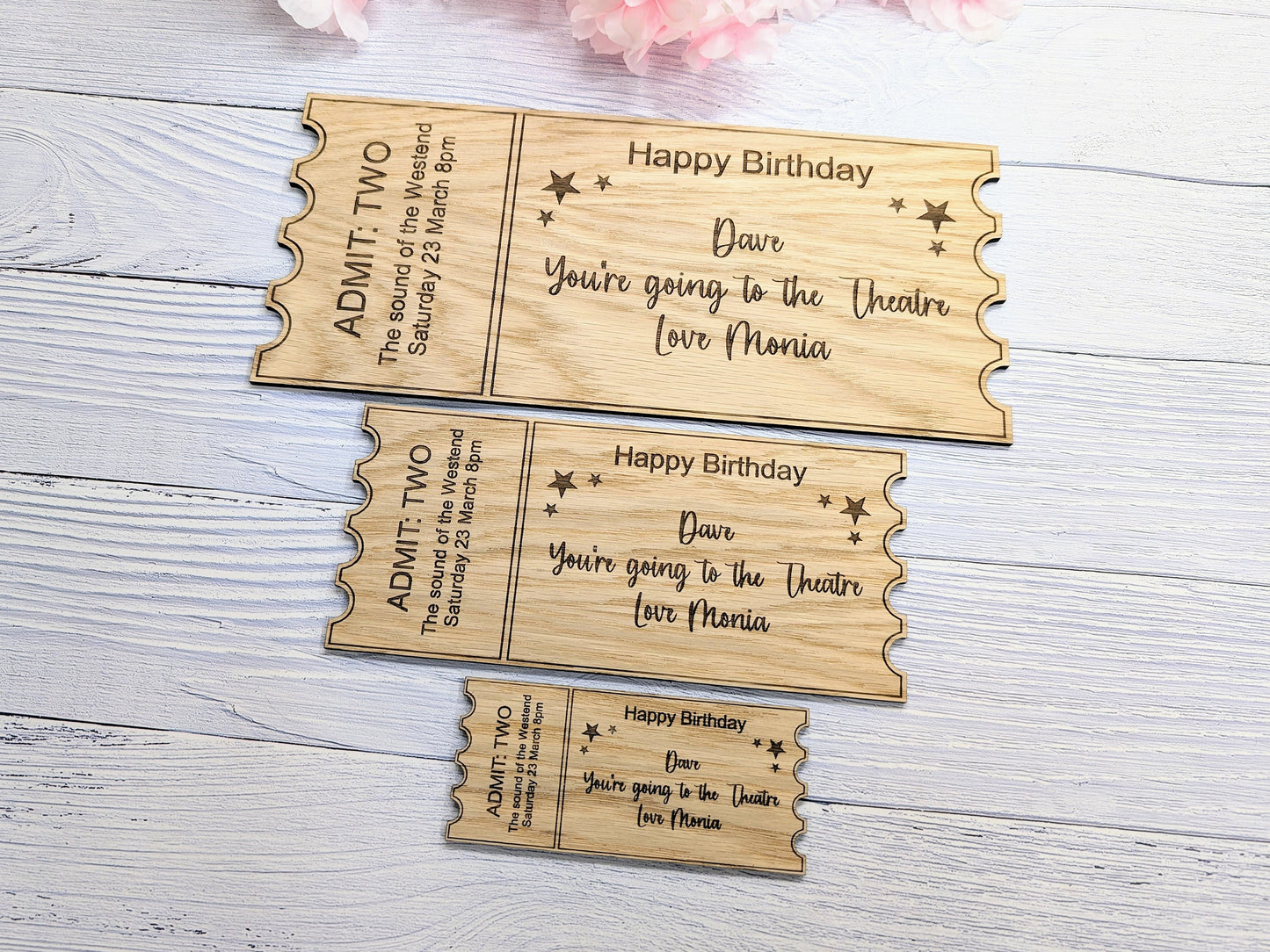 Personalised Birthday Magic Ticket in Oak Veneer - Custom Experience Voucher - Unique Happy Birthday Keepsake Gift | 3 Sizes Available