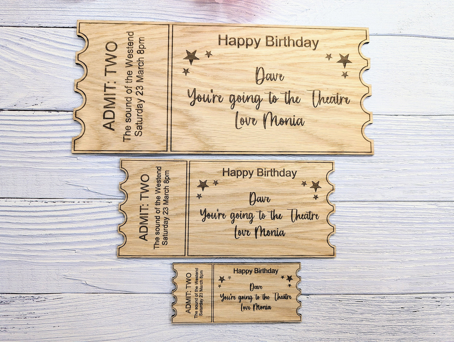 Personalised Birthday Magic Ticket in Oak Veneer - Custom Experience Voucher - Unique Happy Birthday Keepsake Gift | 3 Sizes Available