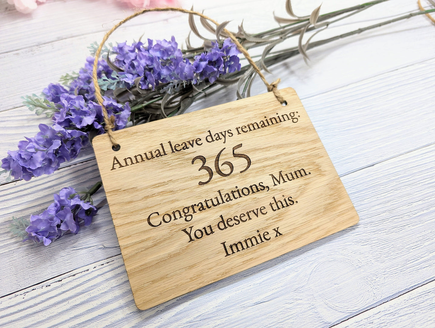 Personalised Retirement Sign in Oak Veneer - '365 Days Remaining' Keepsake - Custom Farewell Message Plaque | Perfect for Any Retiree