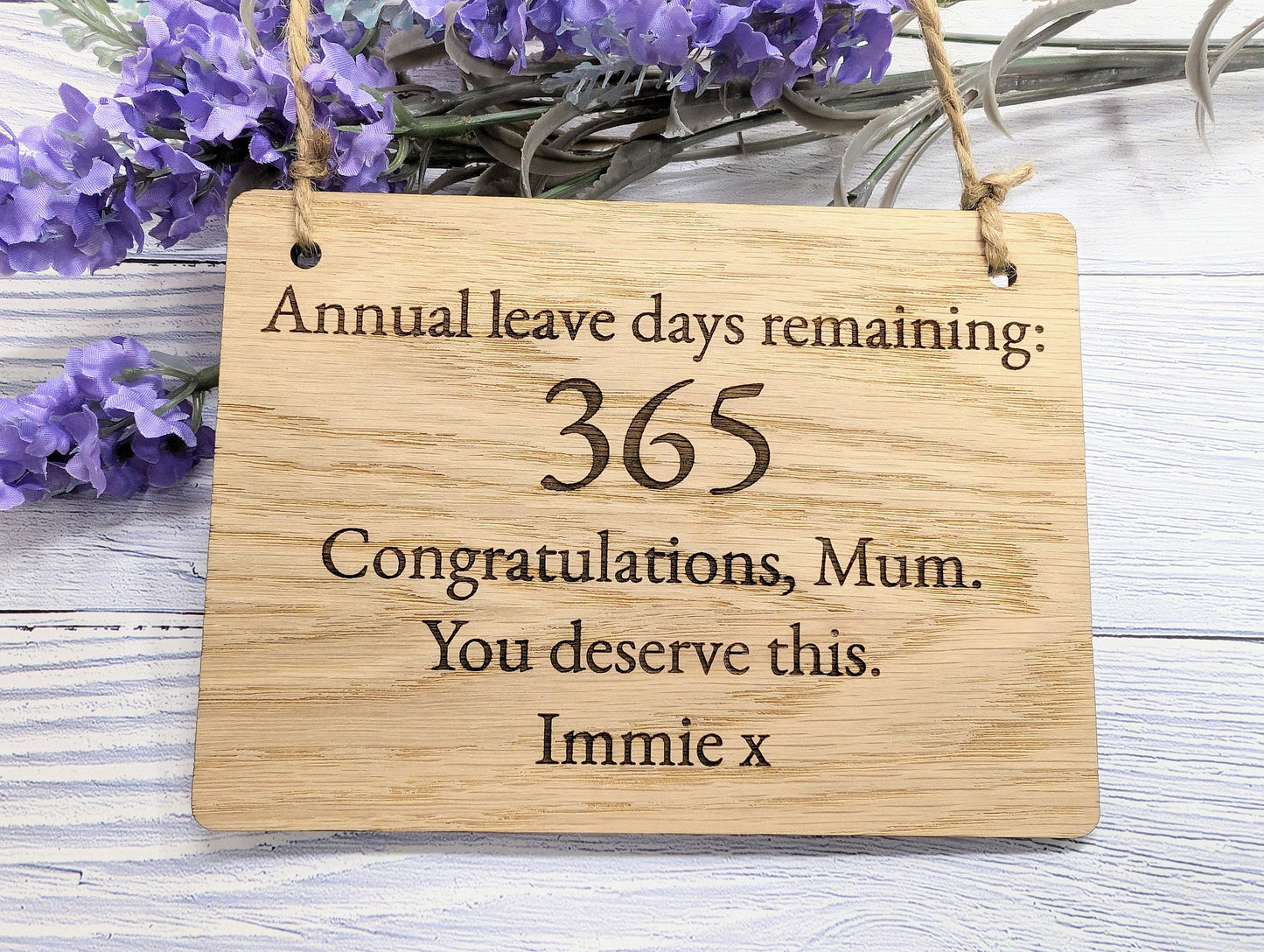 Personalised Retirement Sign in Oak Veneer - '365 Days Remaining' Keepsake - Custom Farewell Message Plaque | Perfect for Any Retiree