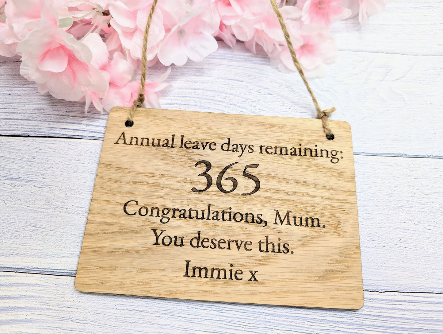 Personalised Retirement Sign in Oak Veneer - '365 Days Remaining' Keepsake - Custom Farewell Message Plaque | Perfect for Any Retiree