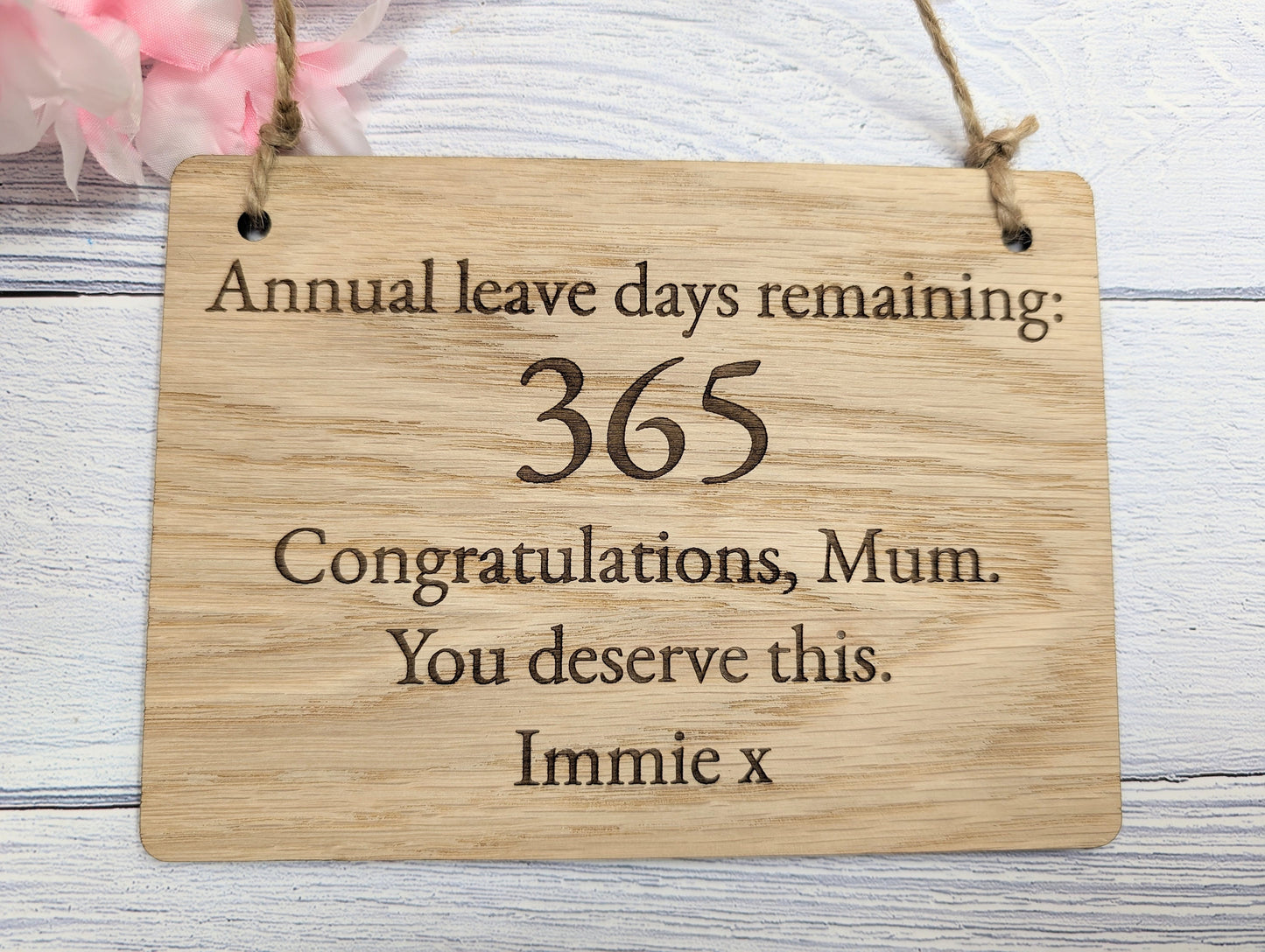 Personalised Retirement Sign in Oak Veneer - '365 Days Remaining' Keepsake - Custom Farewell Message Plaque | Perfect for Any Retiree