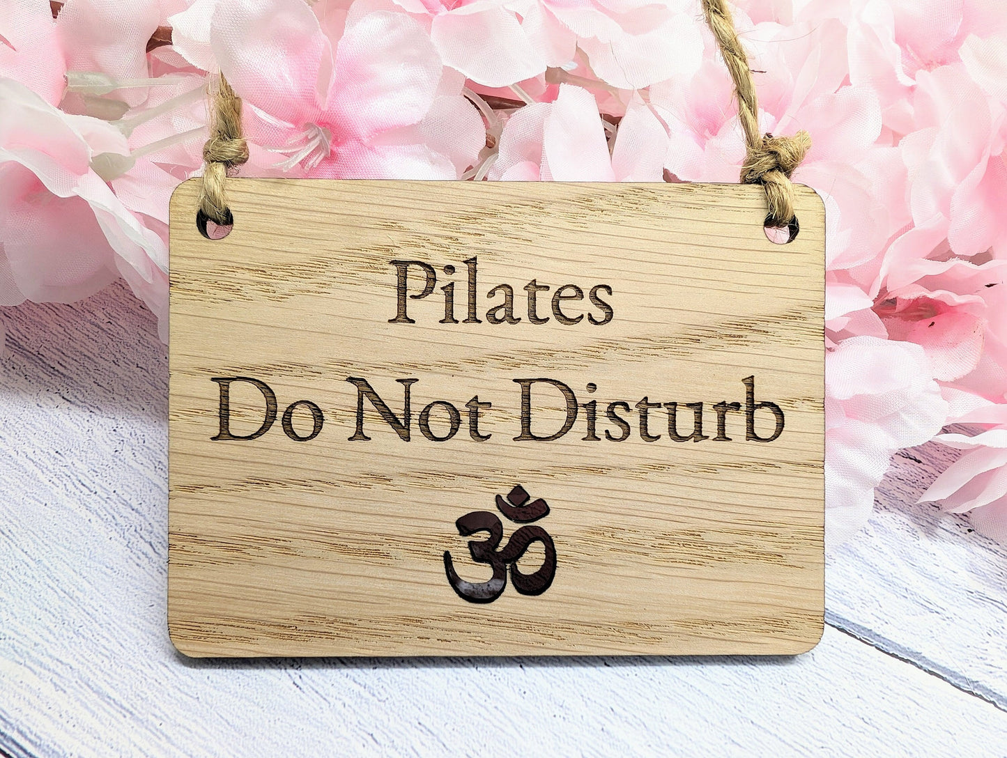 Handcrafted 'Pilates Session' Oak Door Sign - Peaceful Namaste Symbol Cut-Out - Choose Your Size - Eco-Friendly Home Decor