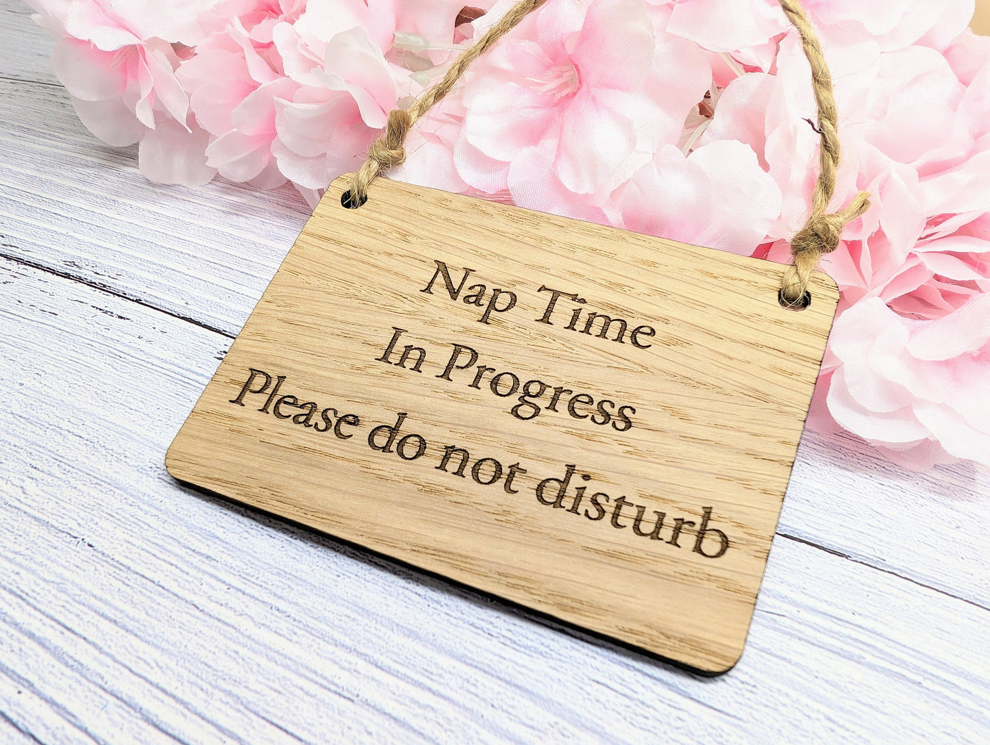 Personalised Nap Time in Progress - Oak Veneered Sign - Handcrafted Welsh Door Sign, Eco-Friendly "Do Not Disturb