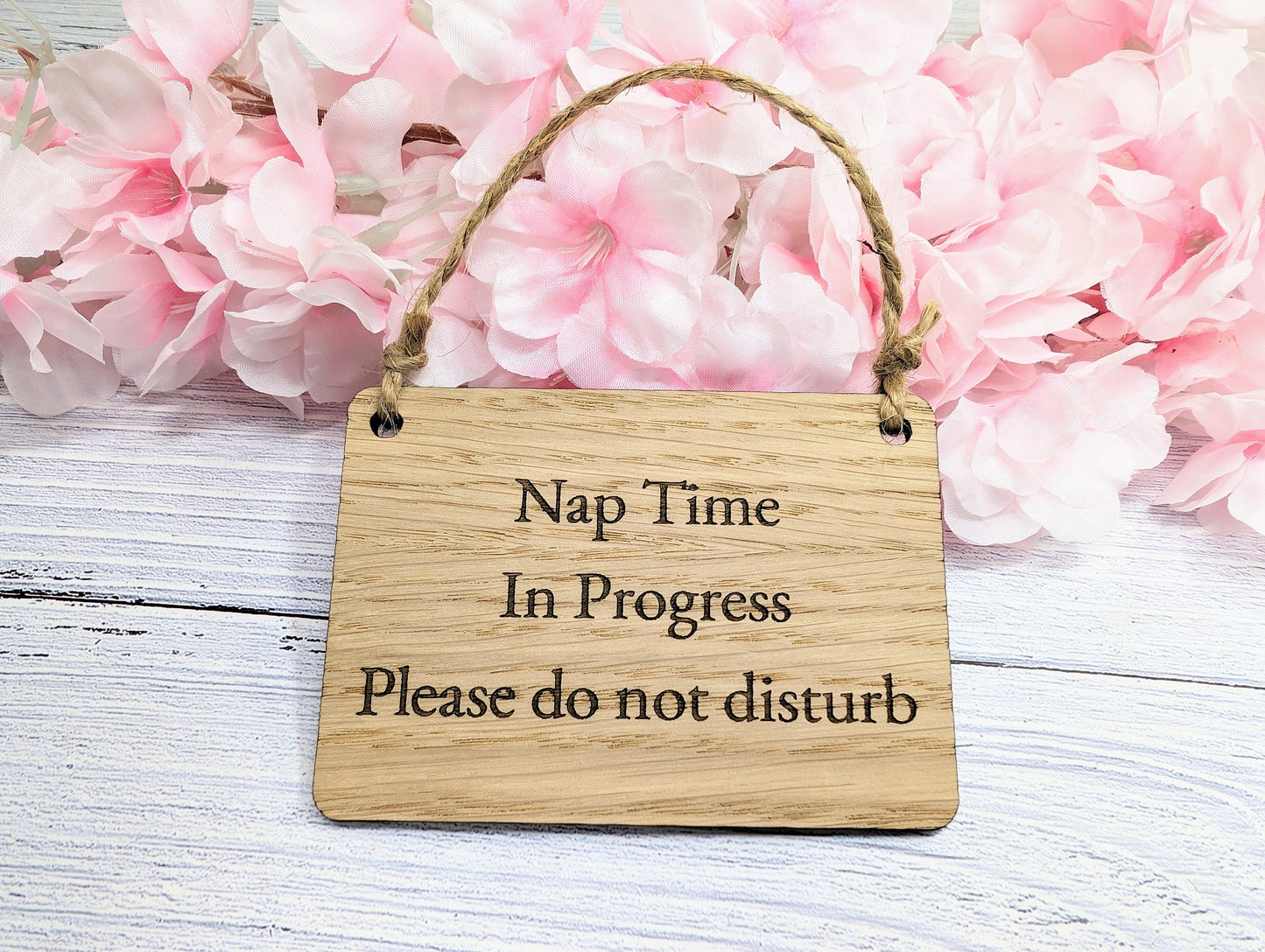 Personalised Nap Time in Progress - Oak Veneered Sign - Handcrafted Welsh Door Sign, Eco-Friendly "Do Not Disturb