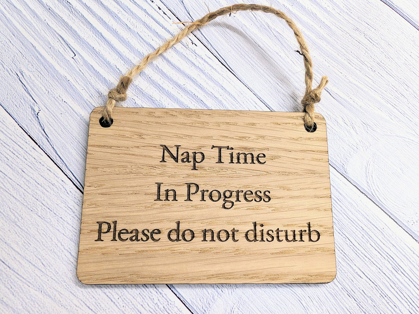 Personalised Nap Time in Progress - Oak Veneered Sign - Handcrafted Welsh Door Sign, Eco-Friendly "Do Not Disturb