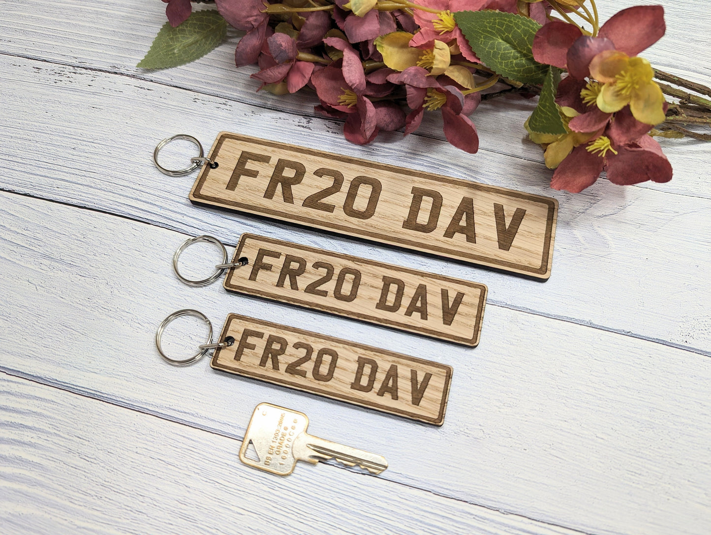 Custom UK Car Plate Keyring - Handmade Eco-Friendly Oak, Personalised Vehicle Registration Gift, Available in 3 Sizes