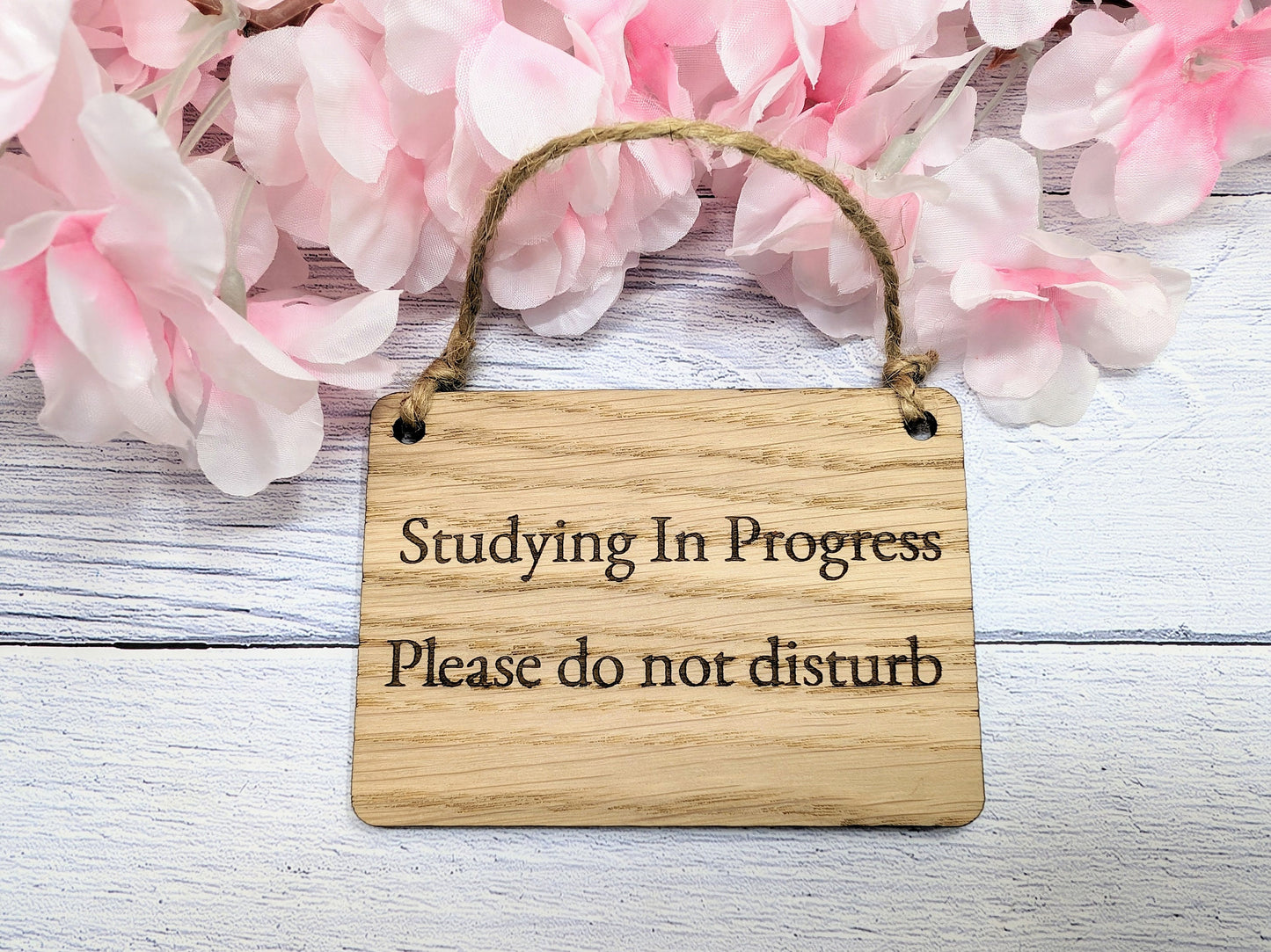 Studying in Progress - Oak Door Sign, Handcrafted in Wales, Eco-Friendly Study Aid, Available in 4 Sizes