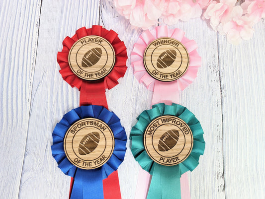 Custom Rugby Rosettes - Personalised Rugby Awards | Choice of Colours, Eco-Friendly, Handcrafted, Fun & Serious Titles